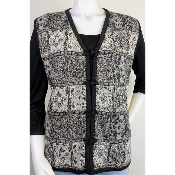 Americas Alpaca Womens Wool Vest XL Gray White Black Tapestry Knit Preppy NEW - Picture 2 of 12